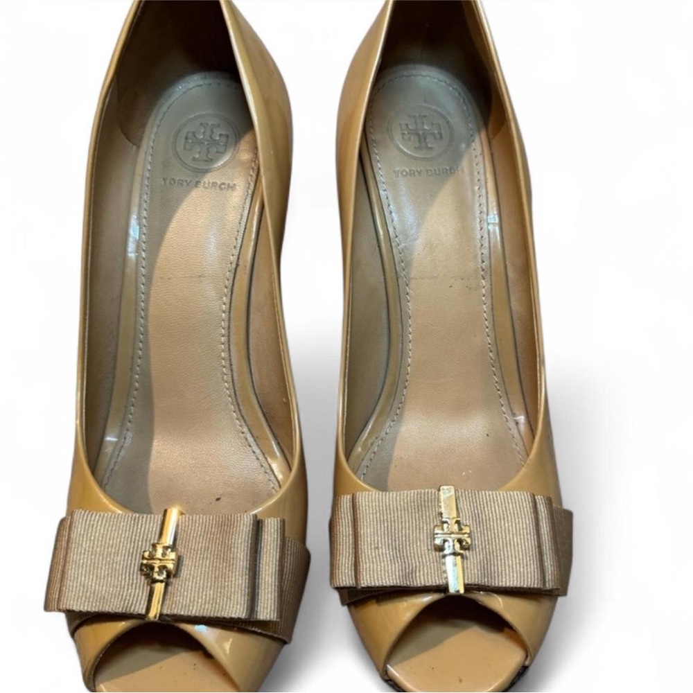 Tory Burch Gold Peep-Toe Heels